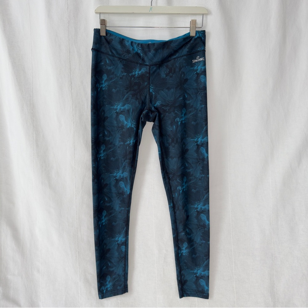 EUC Spalding | Blue Teal Floral Performance Leggings | Size Med